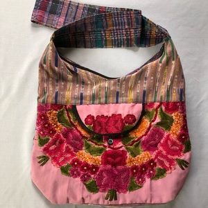 Women’s Boho embroidered tote bag. Pink/Puple